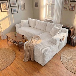 94.5 Cloud Sectional Sofa Couch, Modern Boneless Couches for Living Room, Right Facing Modular L-Shaped Sectional Sofa with Chaise Lounge, Beige