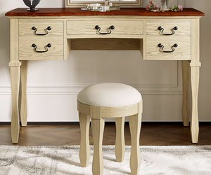 ModernLuxe Assembly Required 46inch Vintage Makeup Vanity Dressing Table with 5 Drawers and Leather Stoo