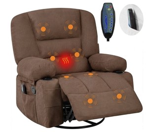 PHK_35BPRTQU Garvee 360° Swivel Rocker Chair with Cup Holders & Side Pocket, Wide Recliner Chair with Heat and Vibration