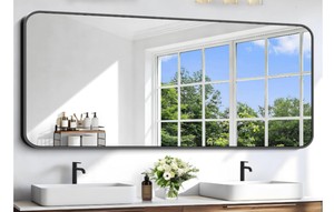 Black Bathroom Mirror, 66x30 inch Aluminum Metal Frame Rectangular Vanity Mirror, Large Wall Mounted