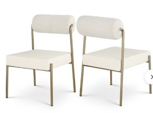 Meridian Furniture - Carly Cream Vegan Leather Seat  Boucle Fabric Back Dining Chair, Set of 2 - Beige
