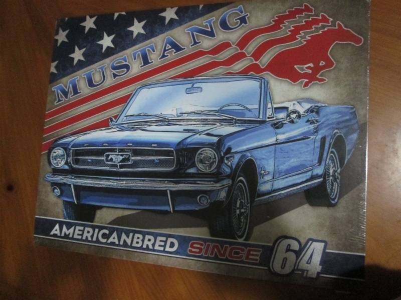 Ford Mustang with authenticity sticker metal sign measures 12 x 14 inches