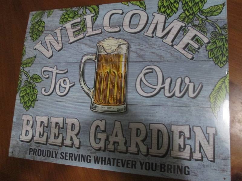 Beer Garden metal sign measures 12 x 14 inches