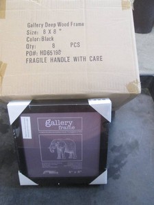8 Pack of new Gallery deep wood frames, 8 x 8 inches black
