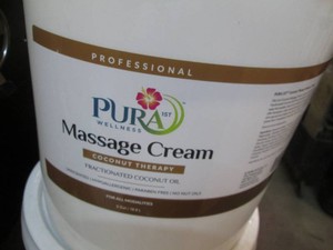 5 Gallon pail of Pura Wellness coconut therapy massage cream