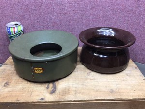 Vintage LAWSON Pressed Steel & Crock - Spittoons - Decent
