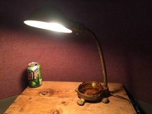 Vintage Electric Lamp with Amber Glass Ashtray