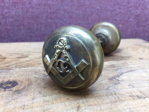 Antique Brass Masonic Door Knob Set