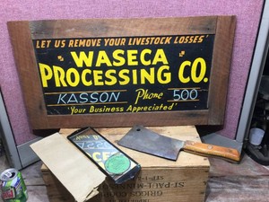 Vintage WASECA PROCESSING CO. - Sign - Mirror & Craftsman Cleaver