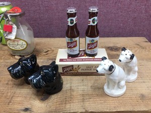 (3) Vintage SALT  PEPPER Shakers - Schnauzer - Schlitz - RCA Victor