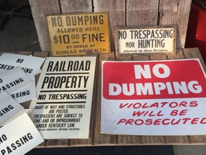 NO DUMPING  NO TRESPASSING Paper Signs  Embossed Metal 14 x 40