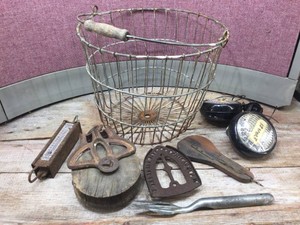 Antique IRON - Including Egg Basket  Louden Barn Pulley