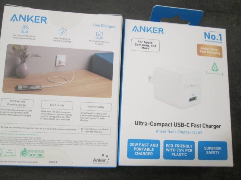 2 Anker compact USB C fast chargers