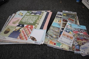 12x12in Scrapbook paper and misc scrapbook stickers huge variety