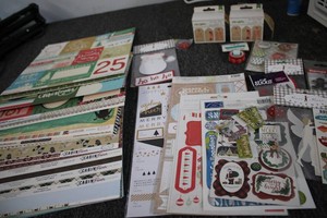 Christmas scrapbook supplies 12x12 paper, stickers, and stamps