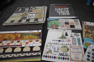Assorted FallHalloween themed scrapbooking supplies