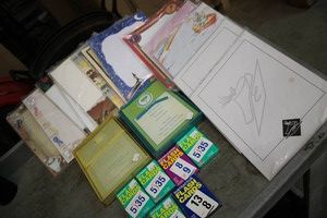 Mixed scrapbook paper, cards, and flash cards