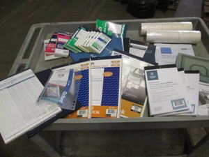 Receipt and record books, paper rolls and other supplies