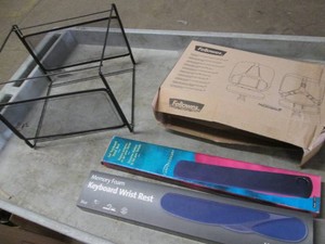 Back chair support, keyboard wrist test and file holder