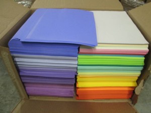 Box of 8.5 x 11 copy paper, assorted colors