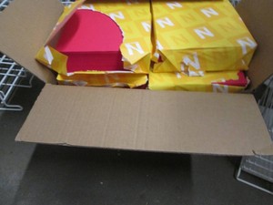 Box of 8.5 x 11 copy paper, 10 reams reentry red