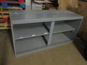 Work table with storage top is 74 x 24 and stands 31 tall