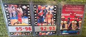 Upper Deck NBA 2-Card Insert Lot - Michael Jordan UD3 Timeframe MJ11997-98 Topps Stadium Club - Michael Jordan, Dennis Rodman, Scottie Pippen #5