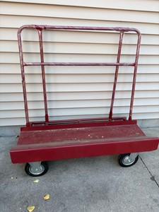 Cart for sheetrock, plywood, folding chairs, folding tables or other items.