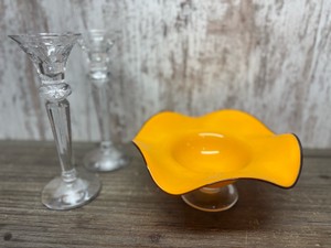 2 Glass Candle Holders and Yellow Bowl
