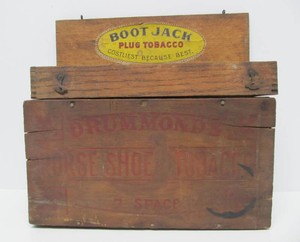 2 Antique Wooden Tobacco Advertising Boxes - One Store Display - Boot Jack &amp Horse Shoe Tobacco&nbsp