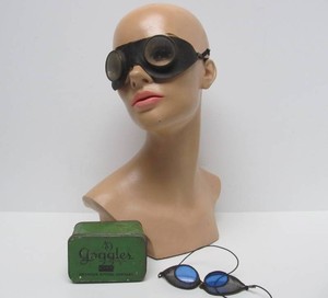 2 Old Vintage 1930s era Flying or Motorcycle Goggles - One wOriginal Tin Box