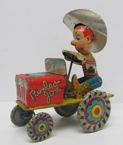 Vintage 1950s RODEO JOE Tin Litho Wind-Up Tractor Toy wKey