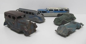 Group of Old Vintage Toy Cars &amp Greyhound Bus - Cast Iron &amp Cast Aluminum