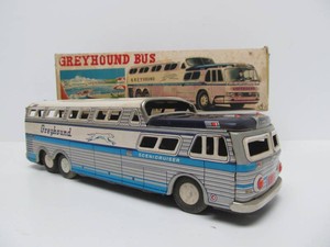 Like-New in Box Vintage Tin Litho GREYHOUND Friction Toy Bus