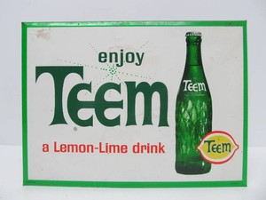 Vintage 1960s era TEEM Soda Tin Advertising Sign
