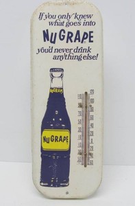 Vintage Metal NU-GRAPE Soda Advertising Thermometer Sign