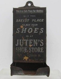 Antique Advertising Match Holder - Jutens Shoes
