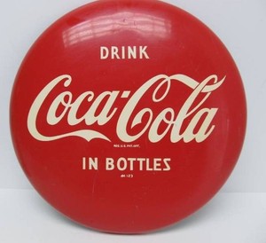 Original Old Vintage COCA COLA Metal Button Sign