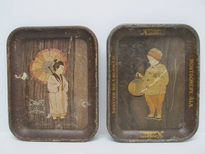 2 Vintage 1920s-30s Metal Advertising Trays - Kratzer Ice cream &amp East Side Beer - Los Angeles Brewing co