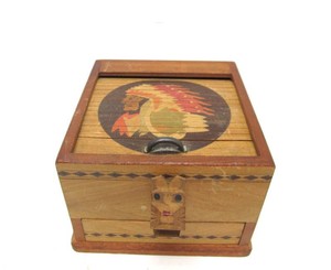 Vintage 1930s era Native American Cigarette Roll-Top Dispenser Box