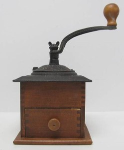 Antique Dovetailed Wood &amp Cast Iron Hand Crank Coffee Grinder