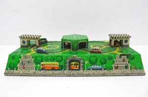 Vintage Tin Litho Car Driving Toy wCars &amp Bus