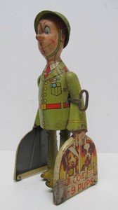 Larger Old Vintage G.I. Joe &amp The K-9 Pups Tin Litho Wind-Up Soldier Toy