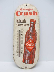Orig 1930s-40s ORANGE CRUSH Metal Advertising Thermometer Sign