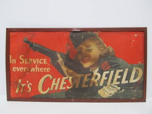 Original WW2 era 1940s CHESTERFIELD Cigarettes Advertising Sign