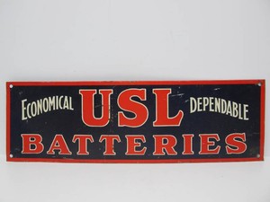 Vintage USL BATTERIES Tin Advertising Service Station Sign