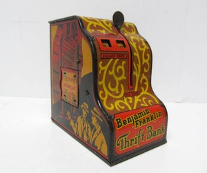 Vintaeg Marx Tin Litho Ben Franklin Cash Register Bank