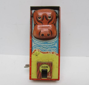 Vintage Japanese Tin Litho Toy Hippo Bank