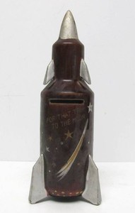 Neat Old Vintage Atomic Rocket Ship Ceramic Coin Bank