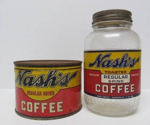 Old Vintage NASHS COFFEE Advertising Can &amp Glass Jar